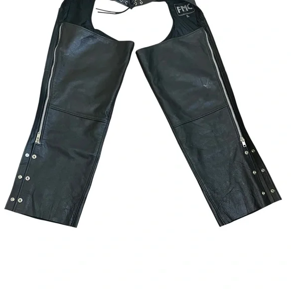 FMC Black 100% Leather Riding Cowboy/Cowgirl Motorcycle Chaps Sz 2X